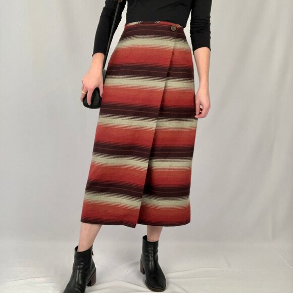 Vintage Red and Brown Striped Midi Skirt - Picture 4 of 6